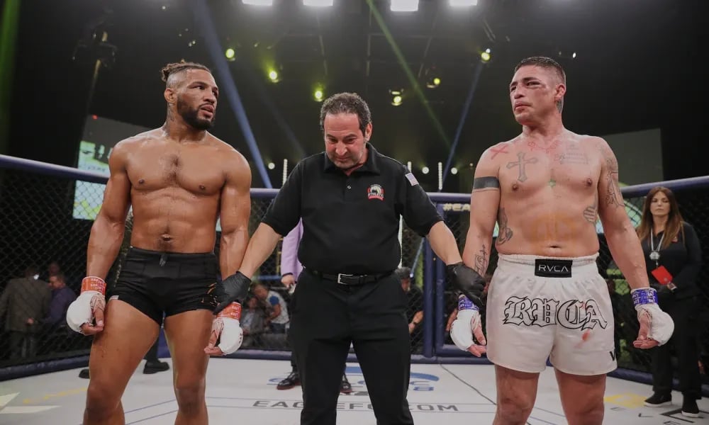 Diego Sanchez after surving to a decision against Kevin Lee in Eagle FC. Photo by MMA Junkie.