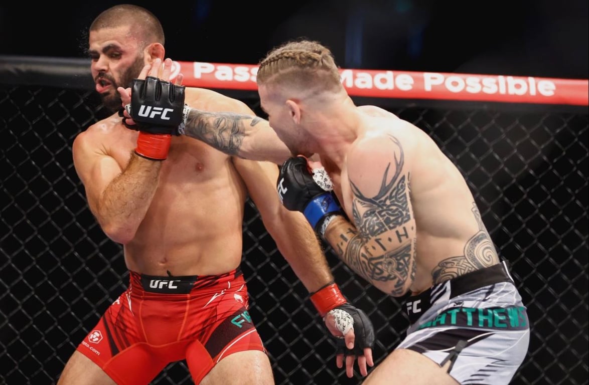 Jake Matthews scores the knockout over Andre Fialho. Credits to: Zuffa LLC
