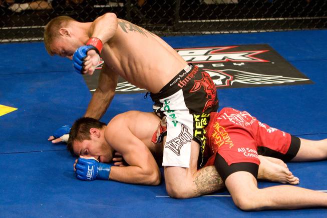 Cowboy Cerrone lands ground-and-pound on James Krause. Credit: Las Vegas Sun.