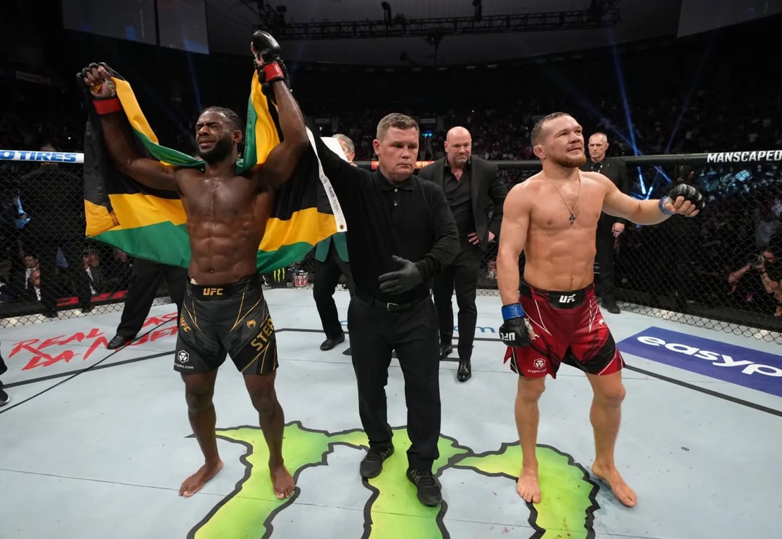 Aljamain Sterling gets his hand raised in the rematch against Petr Yan. (Getty Images)