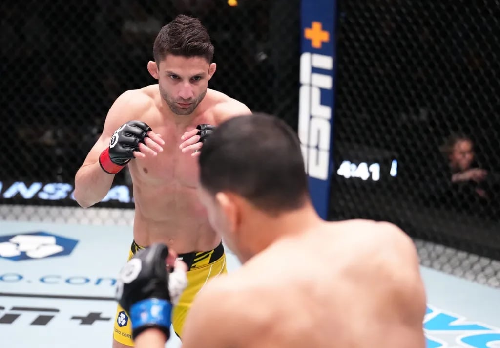 Allan Nascimento staring down Carlos Hernandez during their bout. Credits to: Chris Unger - Zuffa LLC.