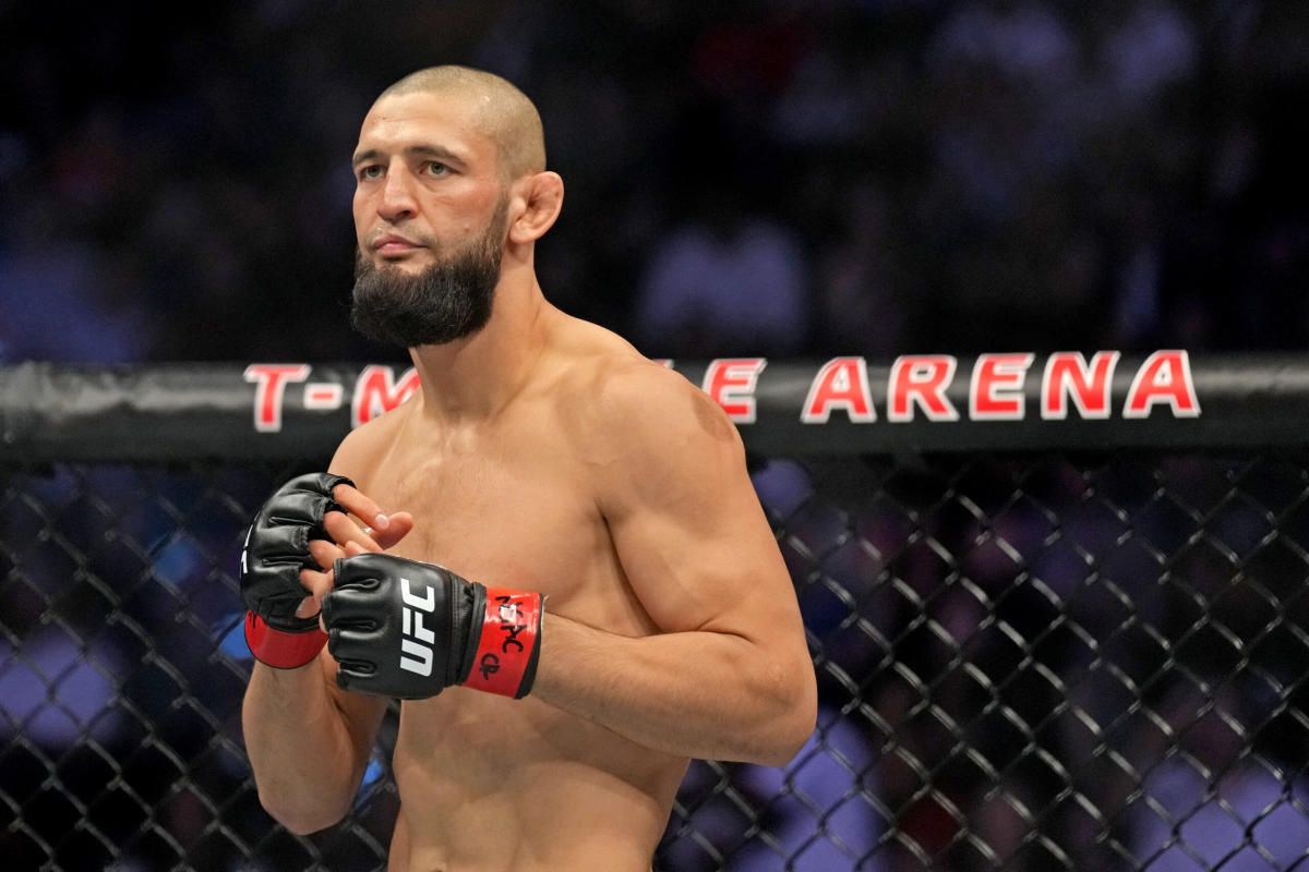 Jared Cannonier has spoken out about fighting Khamzat Chimaev (pictured) in his next fight, but could be convinced with the right offer. Photo by Yahoo Sports.