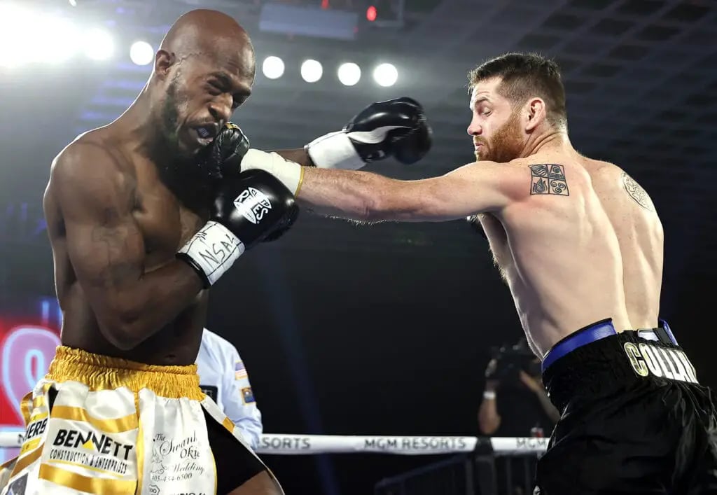 Clay Collard lands a jab in his boxing match against Maurice Williams. Credits to: Mikey Williams - Top Rank
