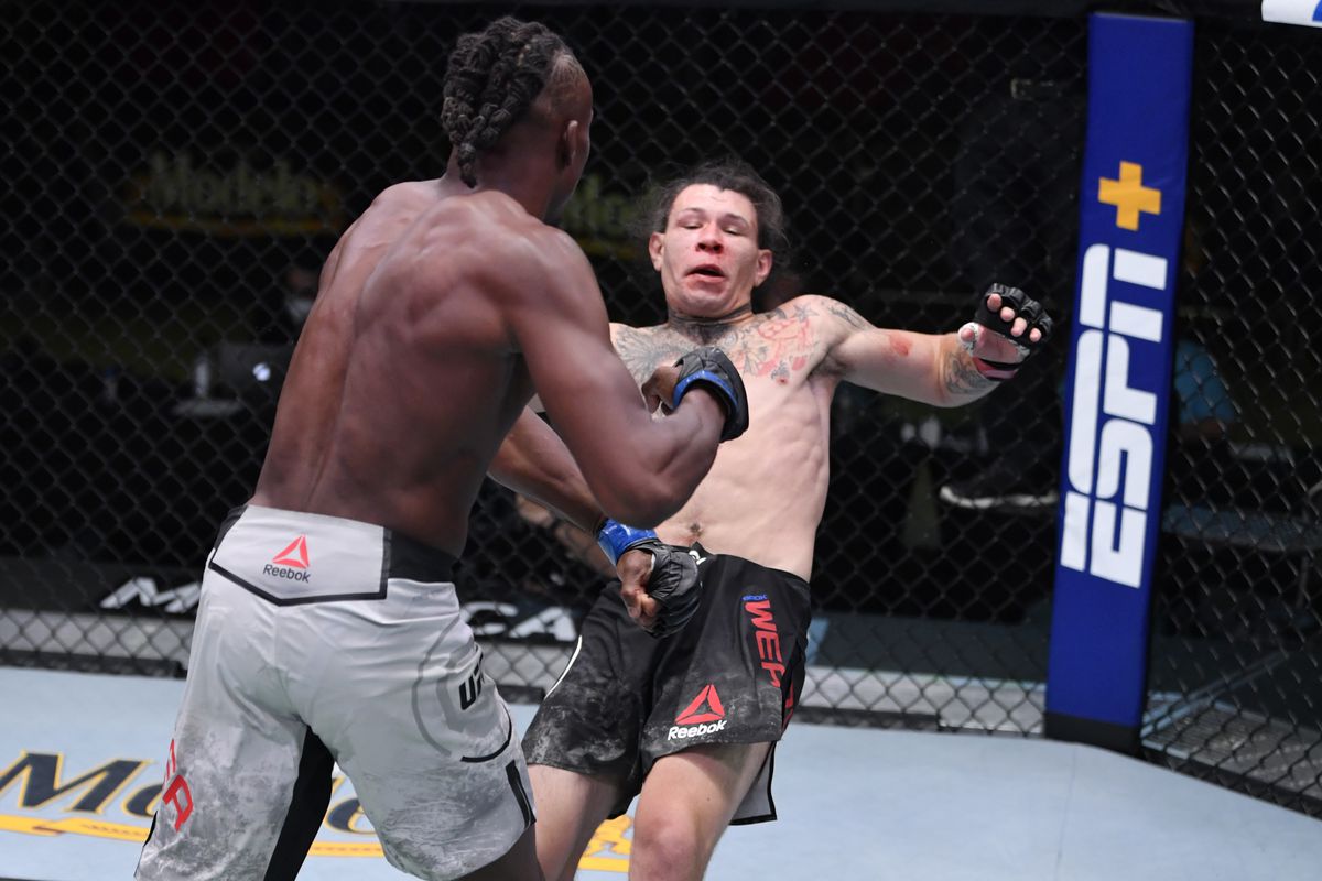 Jalin Turner knocking down Brok Weaver. Photo by Jeff Bottari, Zuffa LLC.