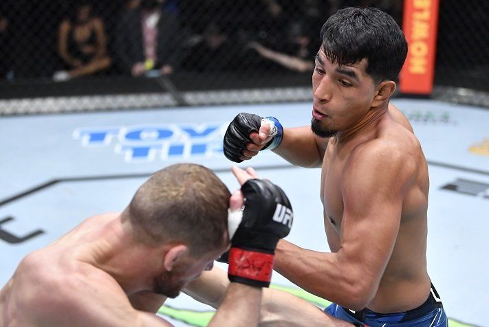 Yanez puts Kelley away with strikes. Credits to:  Chris Unger/Zuffa LLC. 