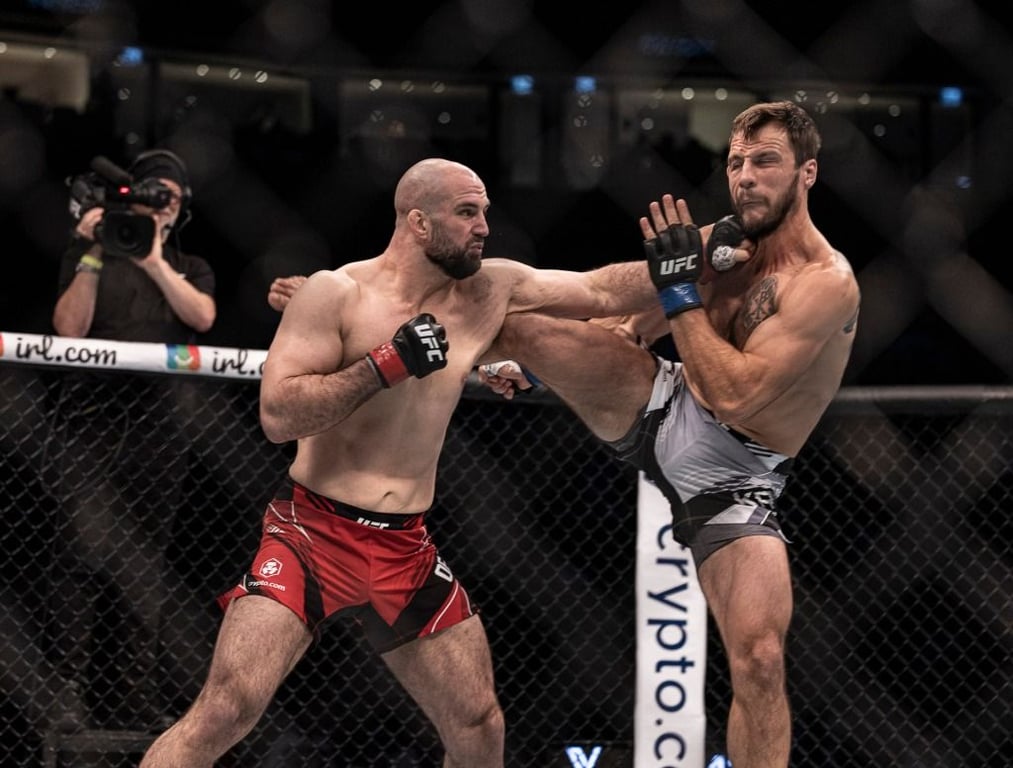 Volkan Oezdemir brawling with Nikita Krylov. Credits to: Craig Kidwell - USA TODAY Sports.