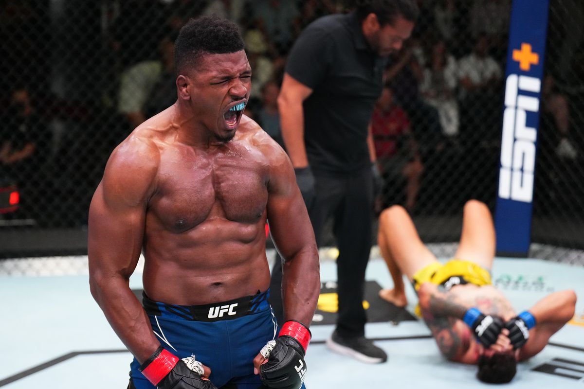 Menifield after destroying Askar Mozharov in the first round via TKO. Photo by Chris Unger  - Zuffa LLC.