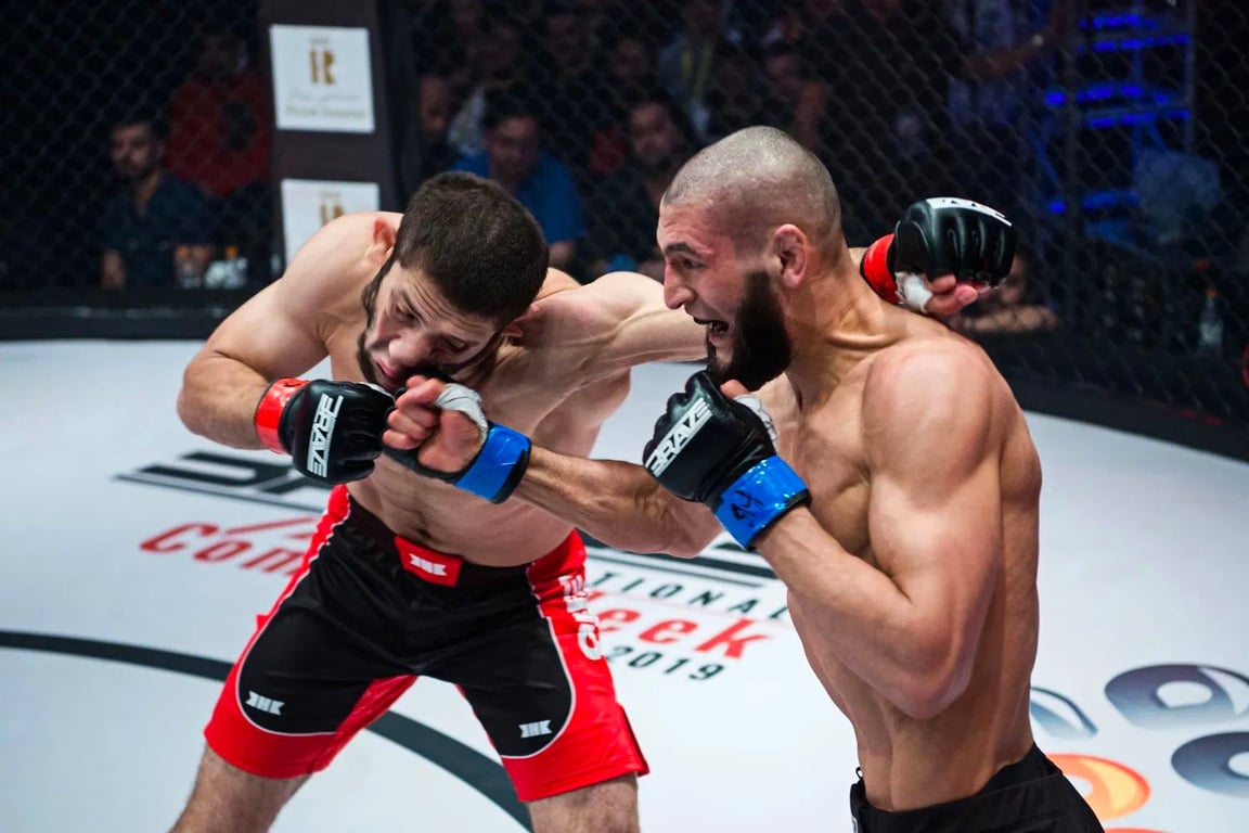 Khamzat Chimaev lands a fight ending uppercut - Brave CF