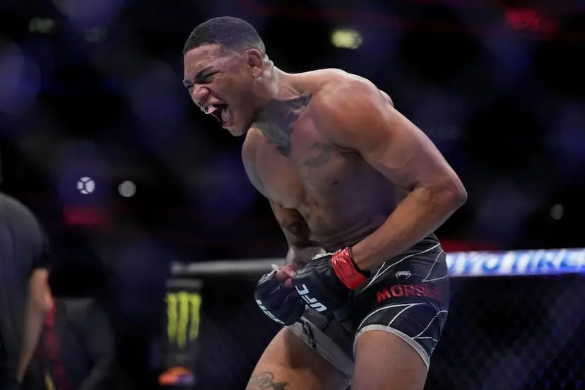 Michael Morales reacts after defeating Adam Fugitt at UFC 277. Credits to: Chris Unger - Zuffa LLC.