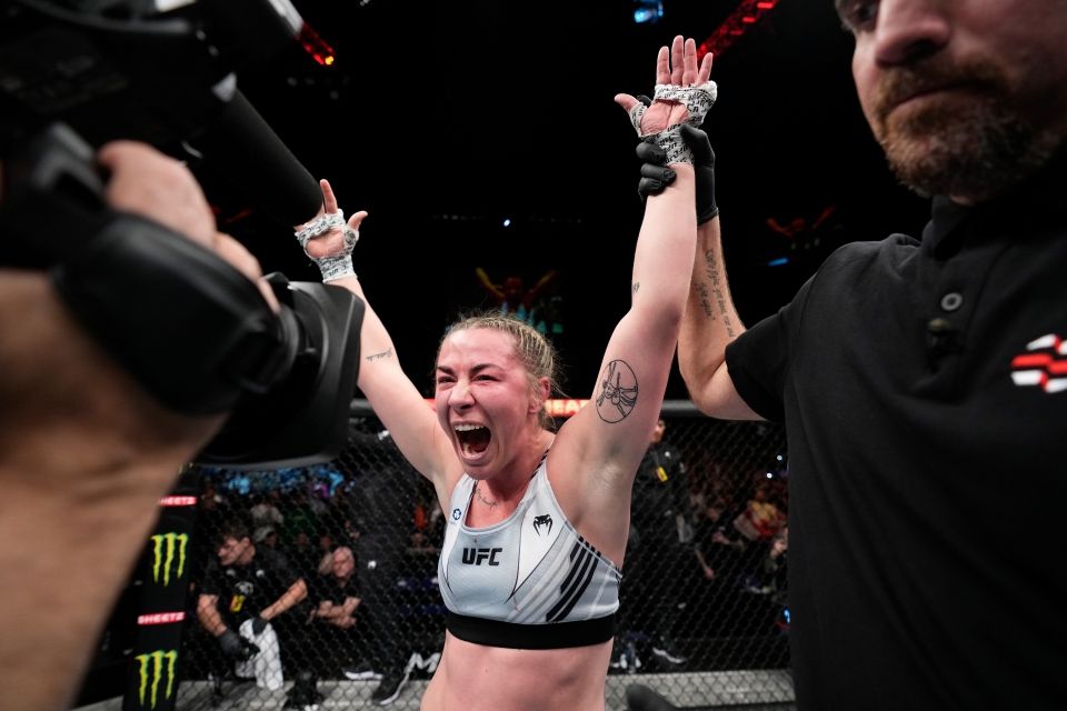 Molly McCann is ecstatic after her victory against Luana Carolina. Credits to: Zuffa LLC