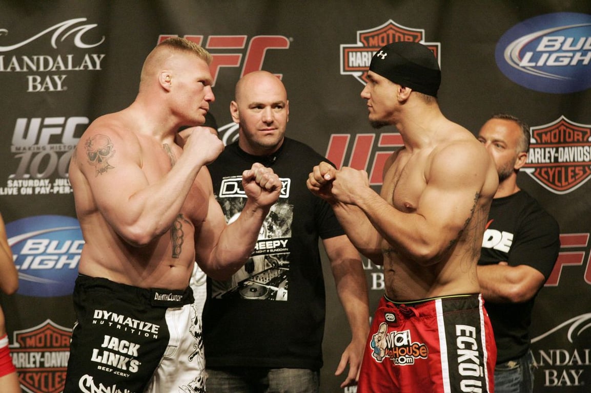 Brock Lesnar and Frank Mir one day before their rematch. (Sam Morris- Las Vegas Sun)