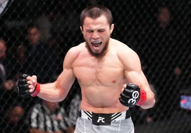 Umar Nurmagomedov celebrates a win over Raoni Barcelos. Credits to: Chris Unger - Zuffa LLC.