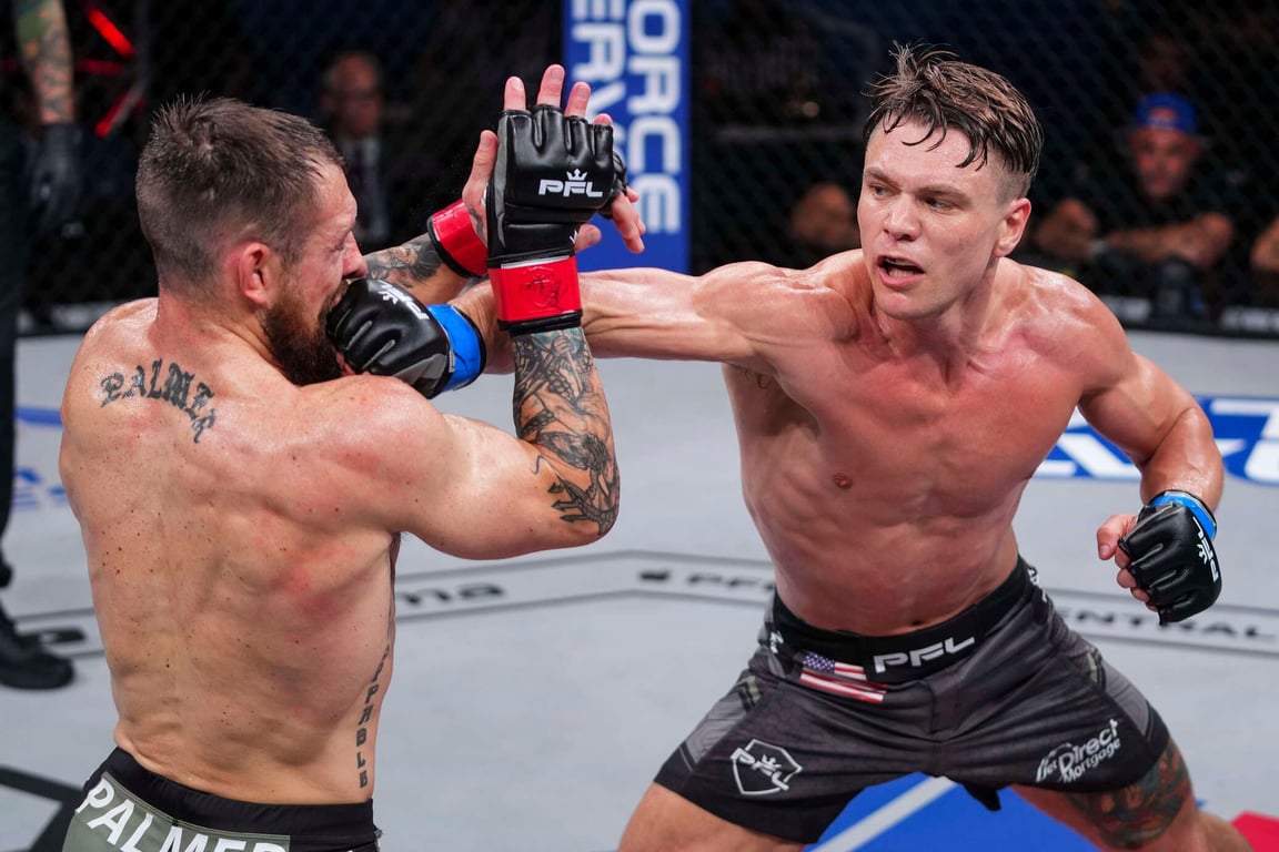 Chris Wade lands a jab against Lance Palmer. (Professional Fighters League)