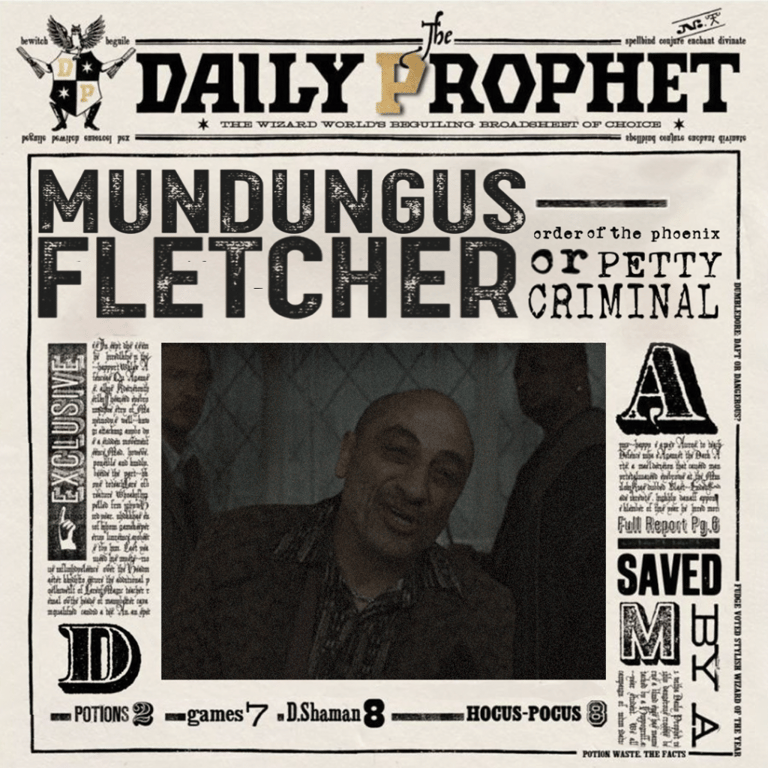 Mundungus Fletcher on the cover of the daily prophet with the title: order of the phoenix hero, or petty criminal?