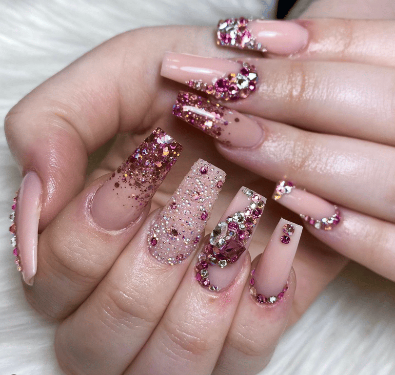 Rose Gold Burgundy Nail Designs for Fall Elegance
