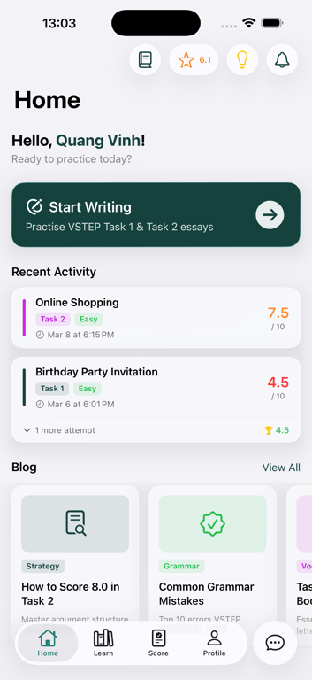 VSTEP Writing on iPhone