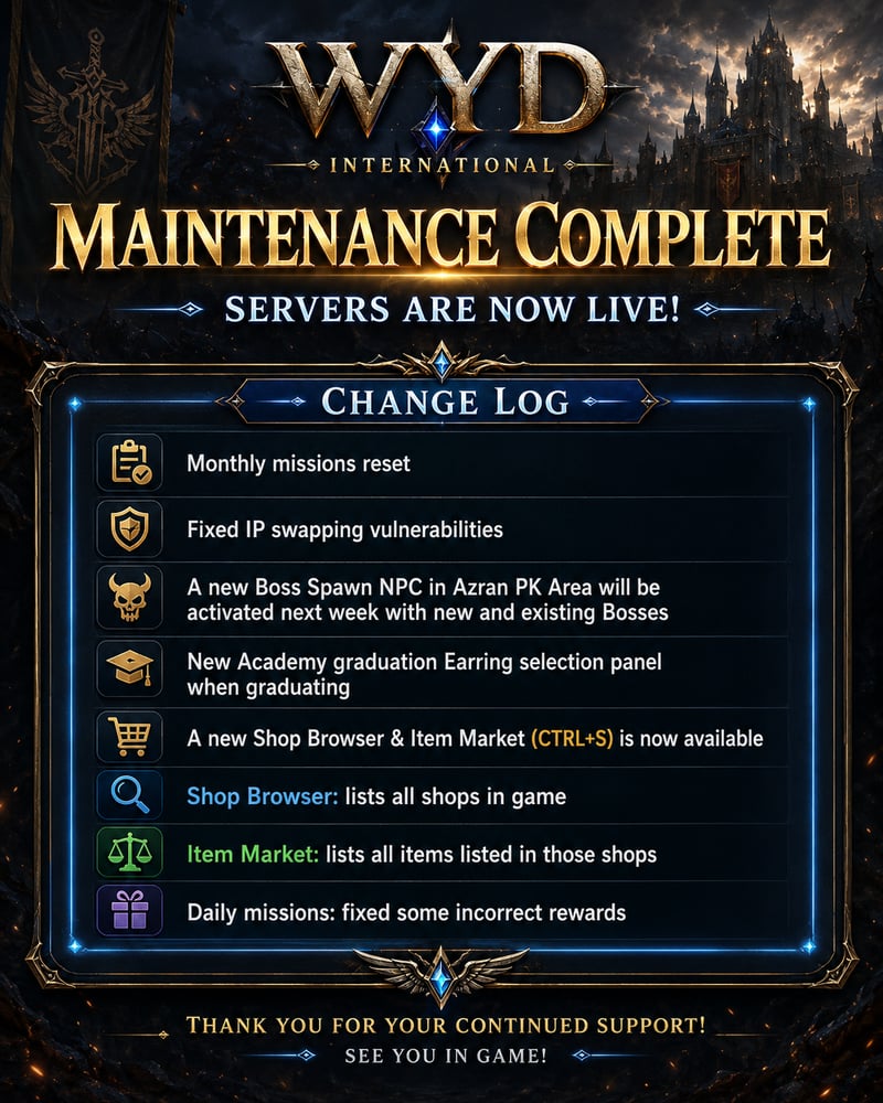 Maintenance Complete - Ingame Market is Live
