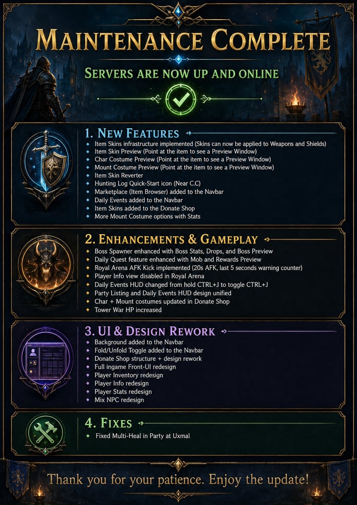 Maintenance Complete - Servers Are Now Online