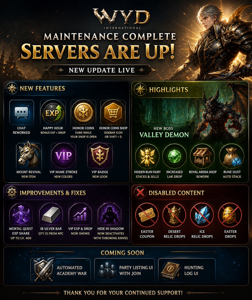 Maintenance Complete & Patch Notes