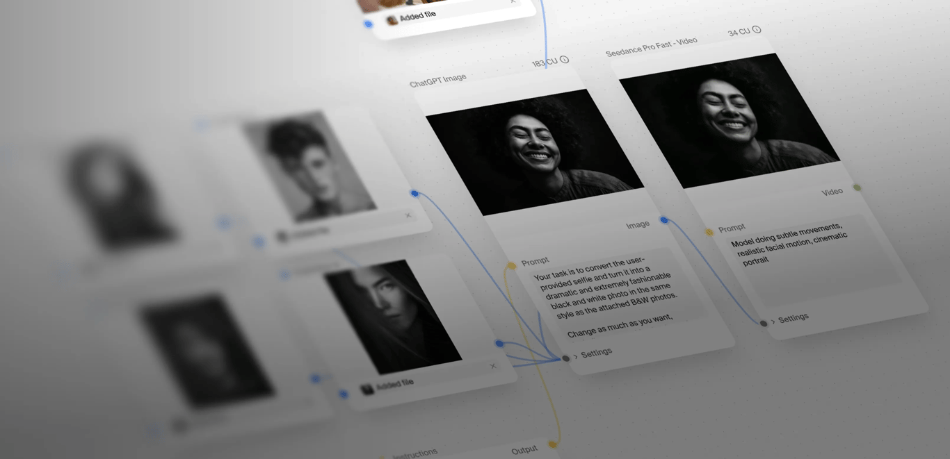 Krea Nodes multiplayer canvas with connected image, prompt, and configuration nodes