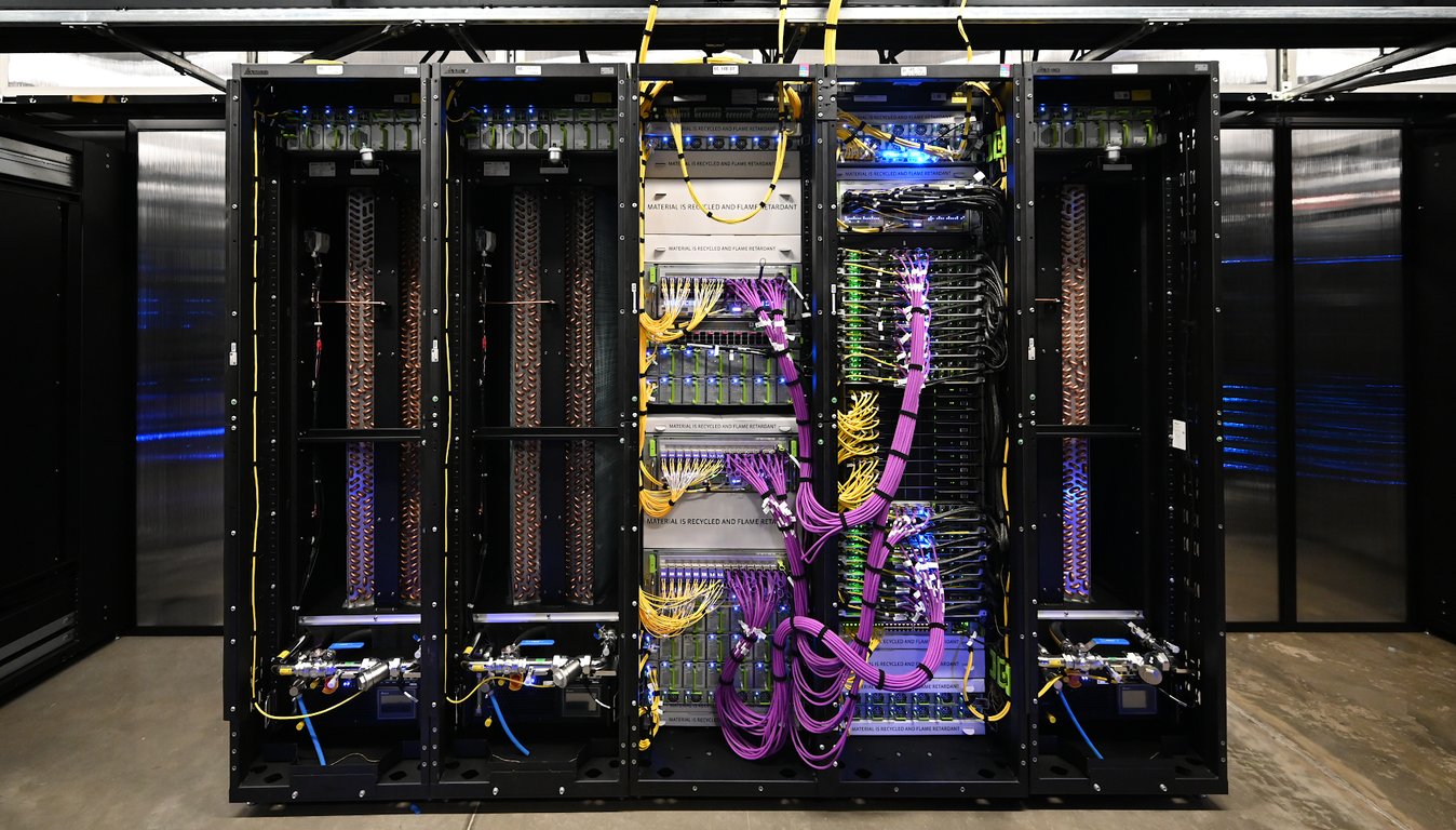 GB300 NVL72 rack with dense fiber cabling