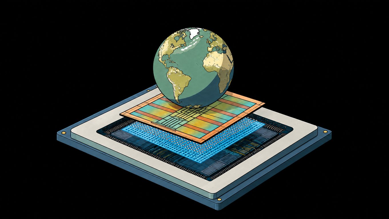 World Labs illustration of Earth above a computer chip