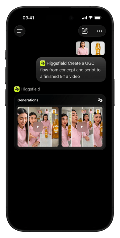 Higgsfield interface showing generated video variations