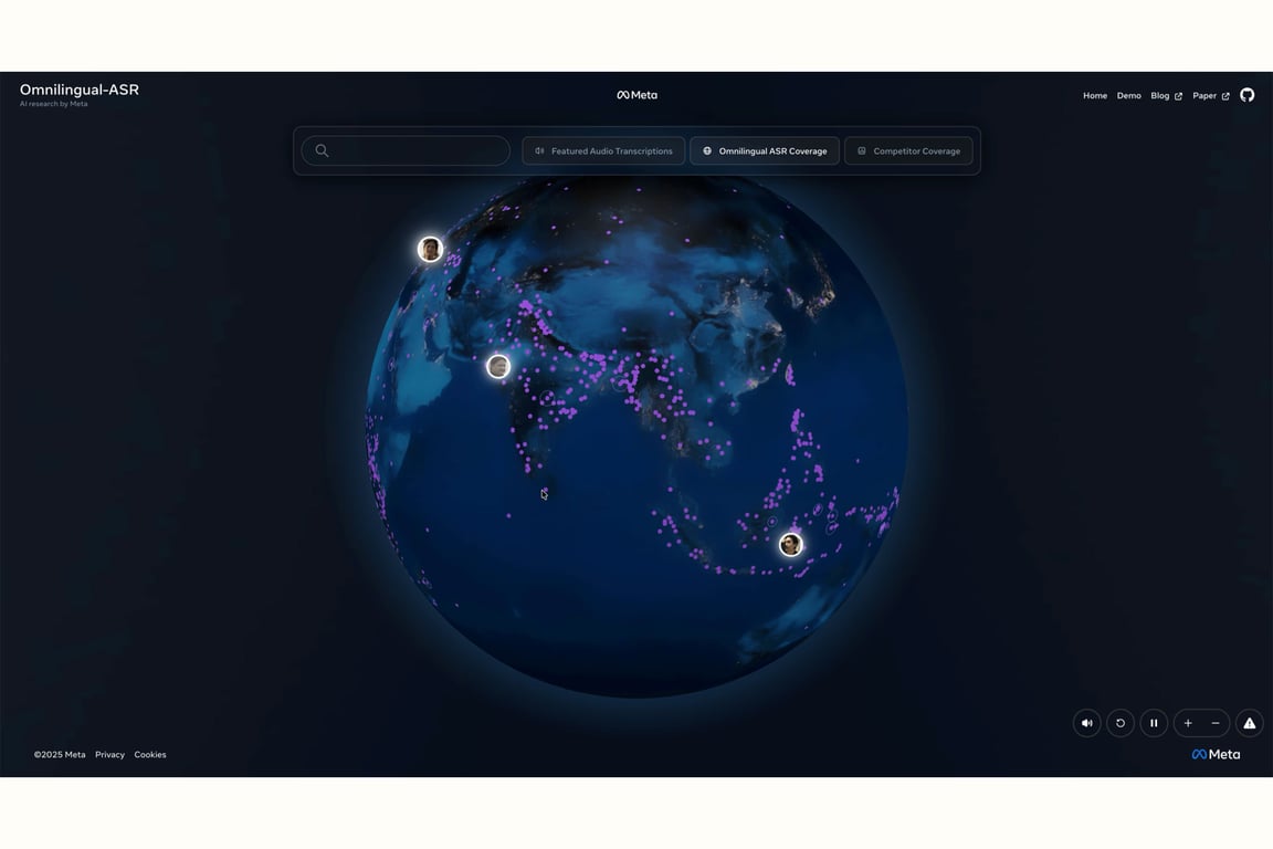 Globe visualization showing Omnilingual ASR language coverage