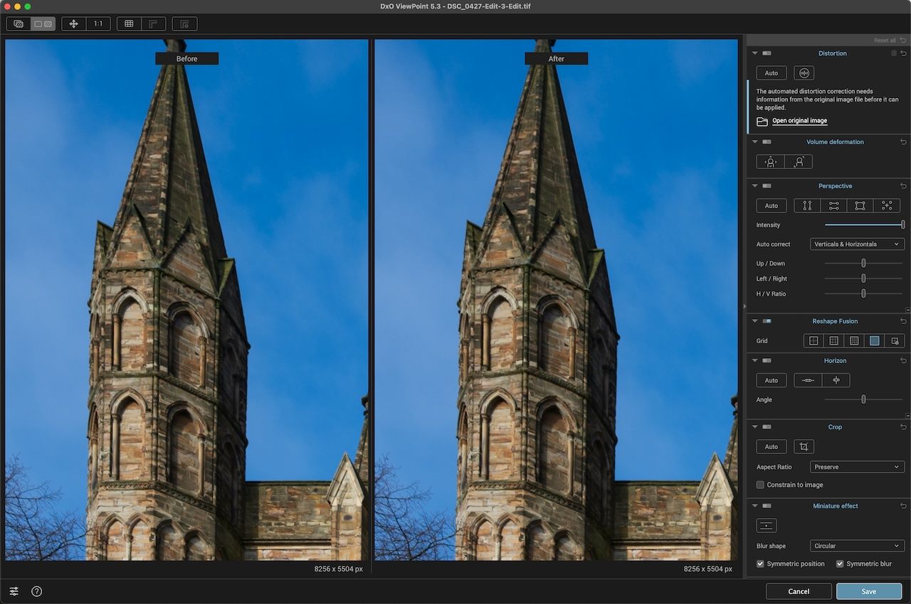 Left hand spire - local before and after