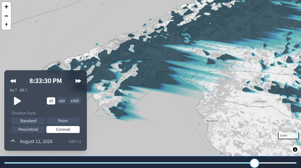 Palma, Mallorca Eclipse Shadow Map