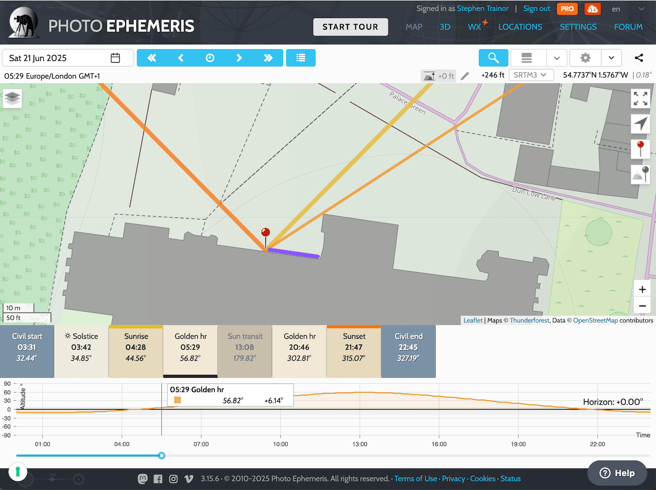 Shadows on Northern Elevation on the summer solstice an hour after sunrise