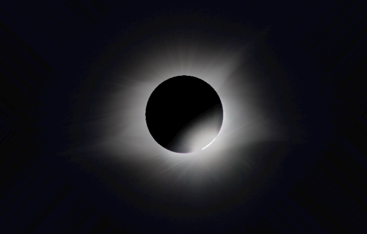 Photo-realistic simulation of April 8 2024 eclipse, Mexico