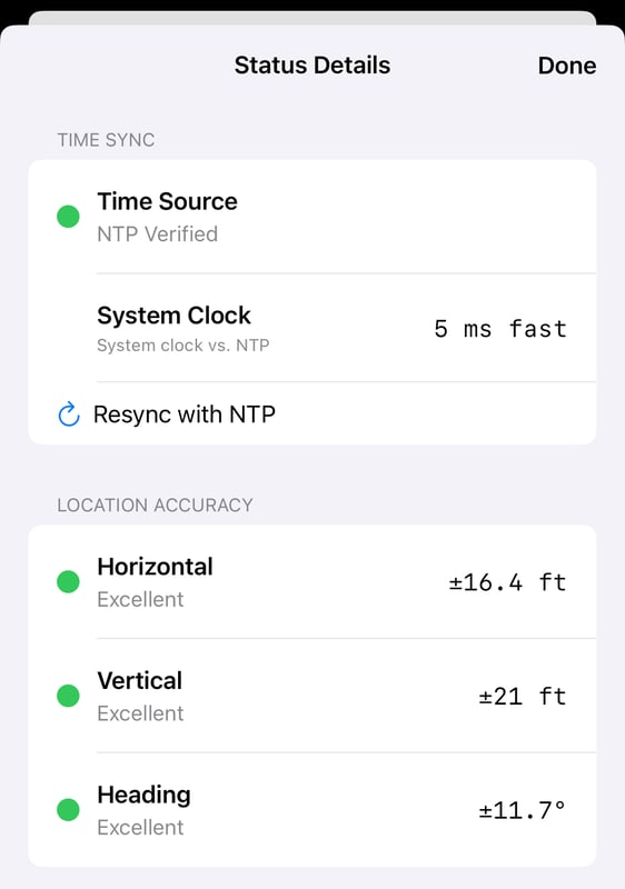 Camera Slate Accuracy Status Details