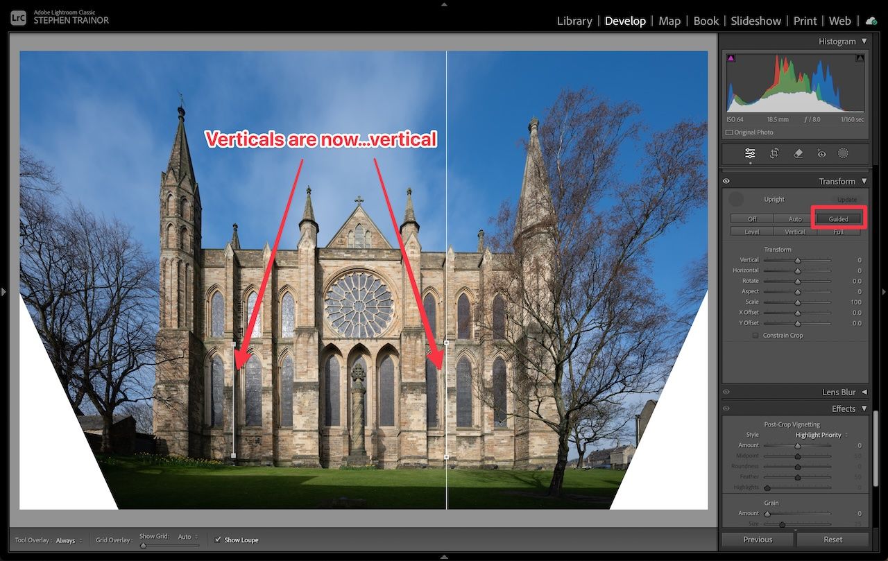 Transform Upright Guided: verticals correct