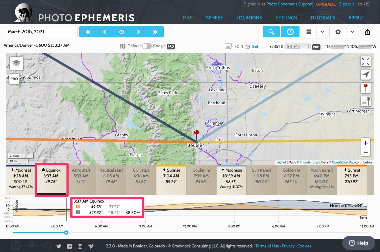 Vernal Equinox highlighted in Photo Ephemeris Web screenshot