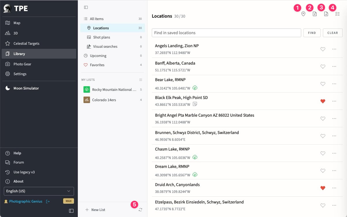 Additional Controls for Saved Locations in TPE Web