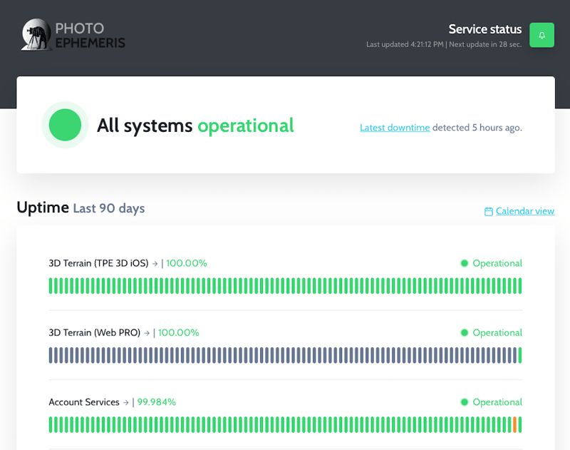 Updates to status.photoephemeris.com
