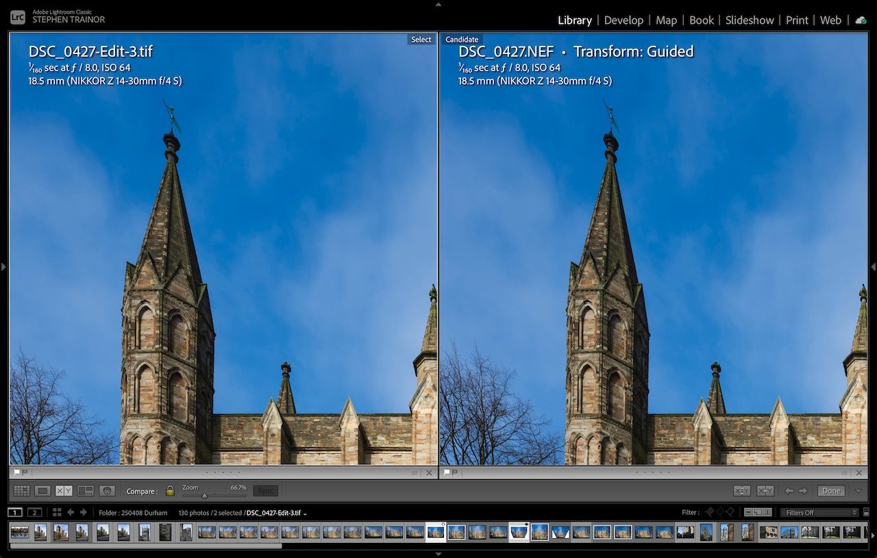 Left hand spire - before and after