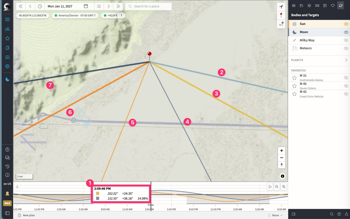 Sun & Moon Azimuth Lines in TPE Web