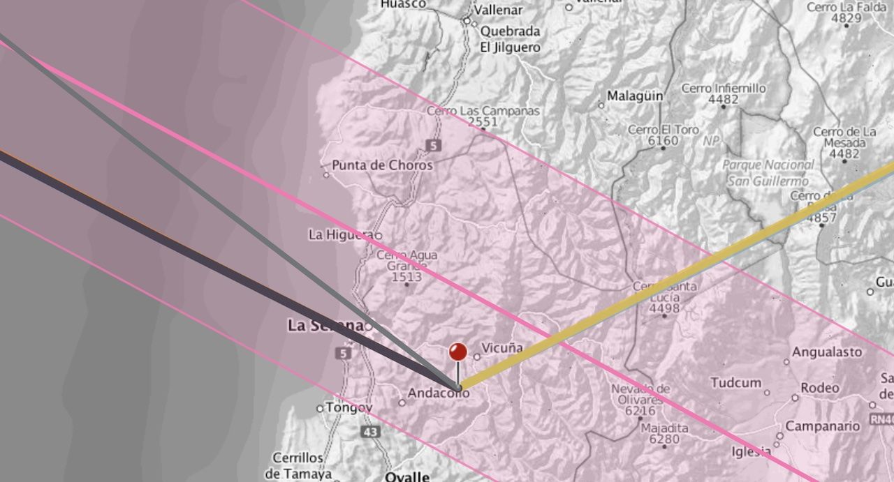 CTIO observatory shown on the path of the 2 July 2019 eclipse