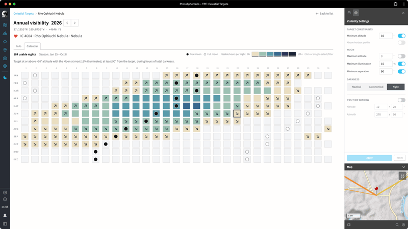 Rho Ophiuchi Annual Visibility Calendar