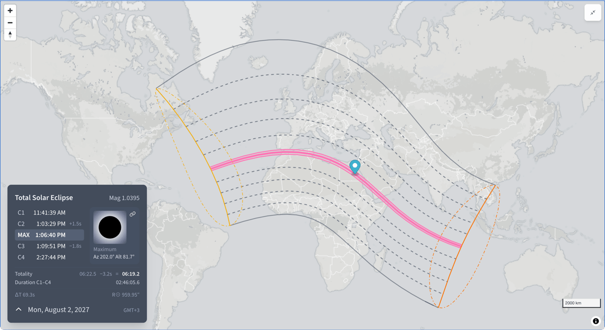 TSE2027 Solar Eclipse Map