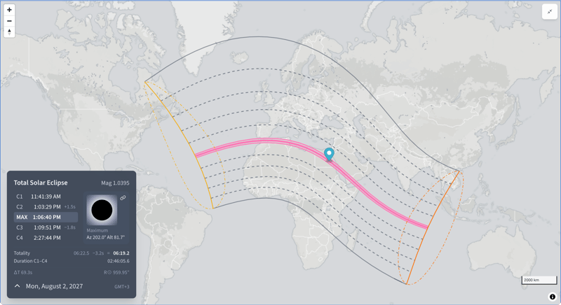 TSE2027 Solar Eclipse Map