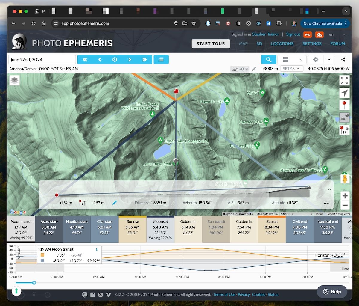 Moon over Lone Eagle Peak - Shot Plan