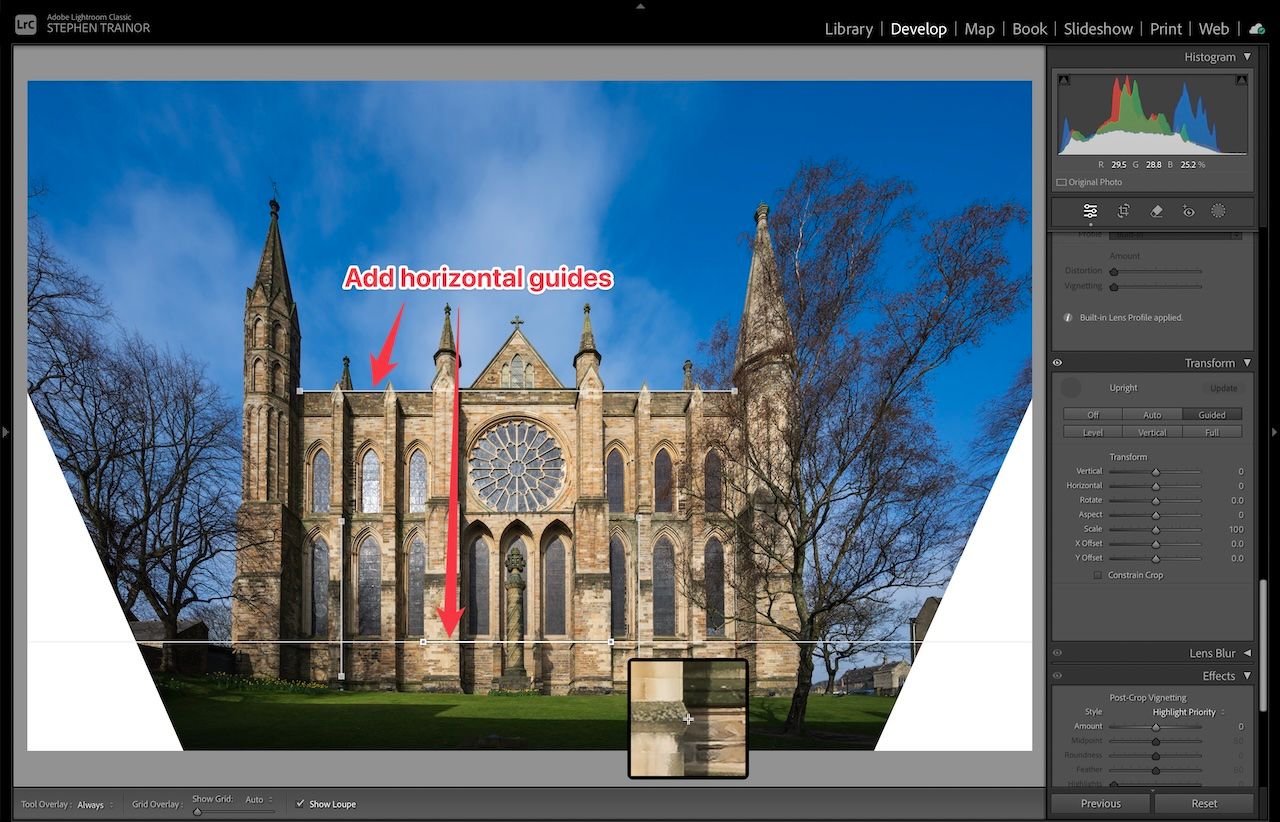 Transform Upright Guided: horizontal correction