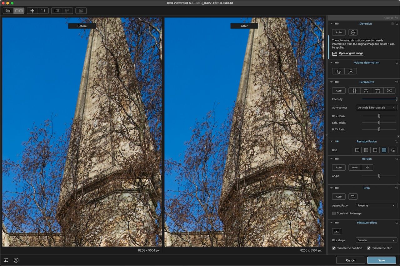 Right hand spire - before and after