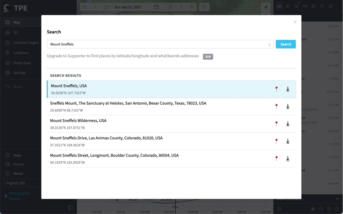 Searching for Mount Sneffels in TPE Web