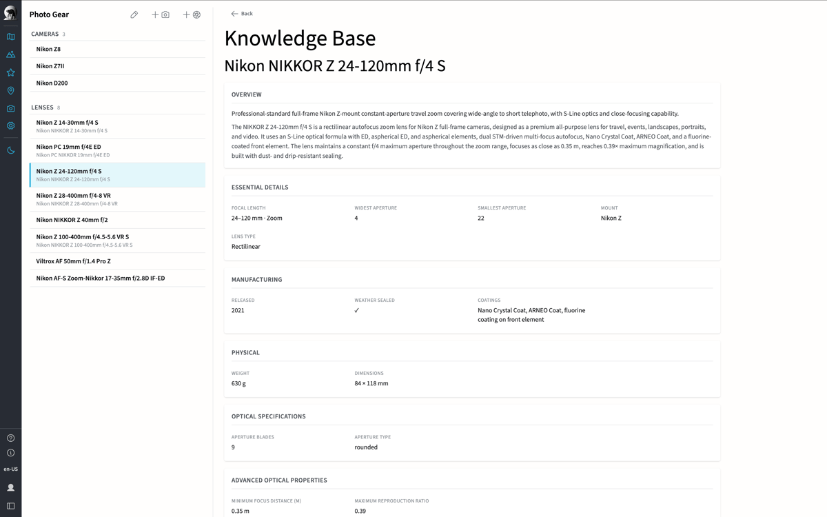 Camera and Lens Knowledge Base