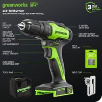 24V Brushless 1/2" 310 in/lbs Drill Kit W/ (2) 2Ah Batteries and Charger, 8-piece Bit Set and Tool Bag Included