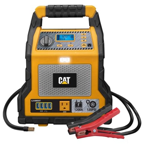 CAT Power Station with 1,200-Peak-Amp Jump Starter, Tire Compressor and Power Inverter, Black/Yellow, CJ1000DXT